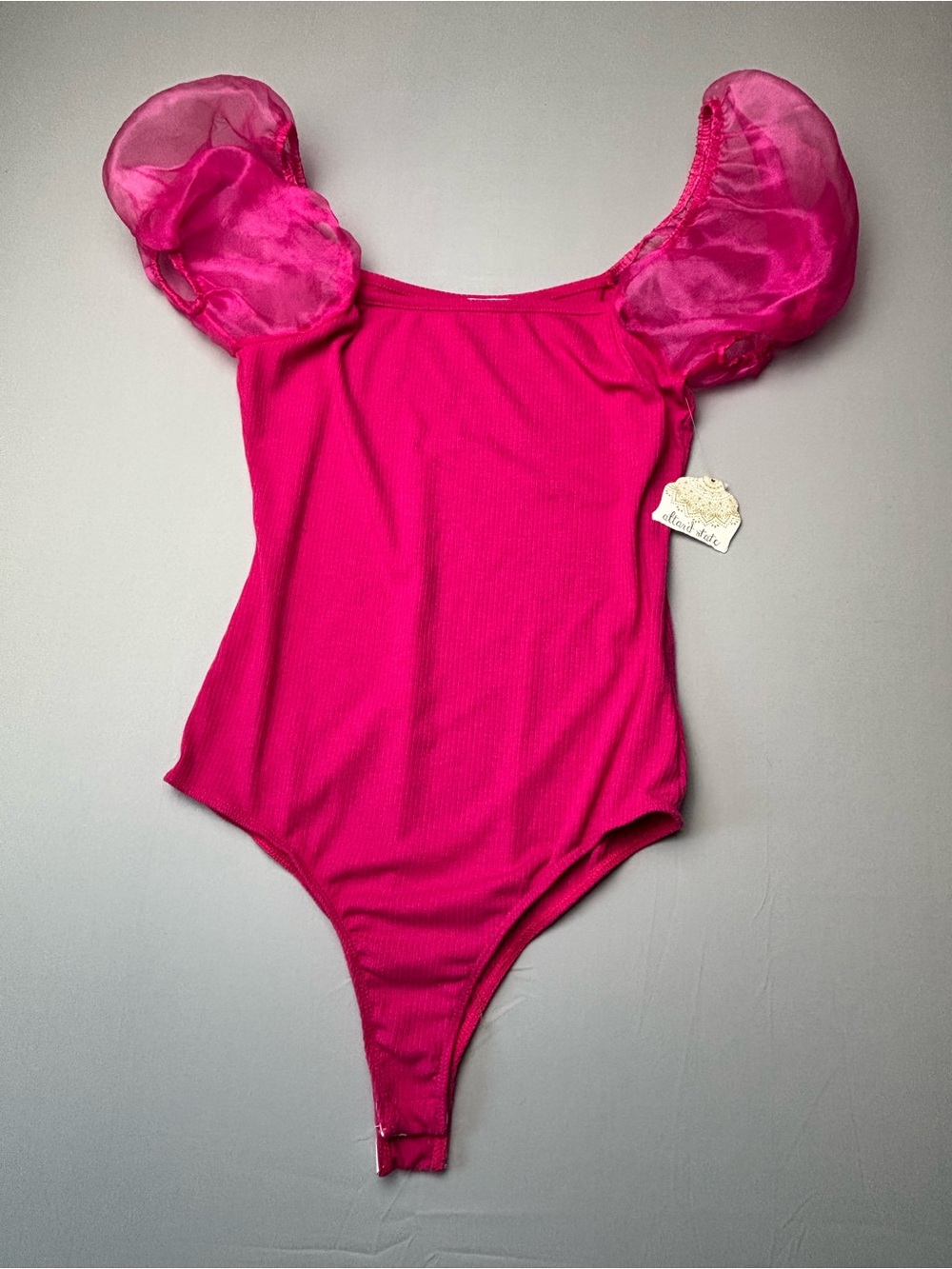 Altard State Pink Puff Sleeve Ribbed Bodysuit Size Medium Cottagecore Romantic